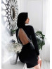 Jersey Cutout Back Mini Party Dress With Rhinestone Fringe Trim